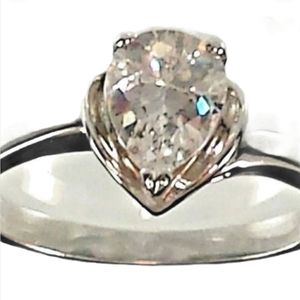 Silver Plated Birthstone Ring April pear shaped stone sizes 6 8 9 10 *